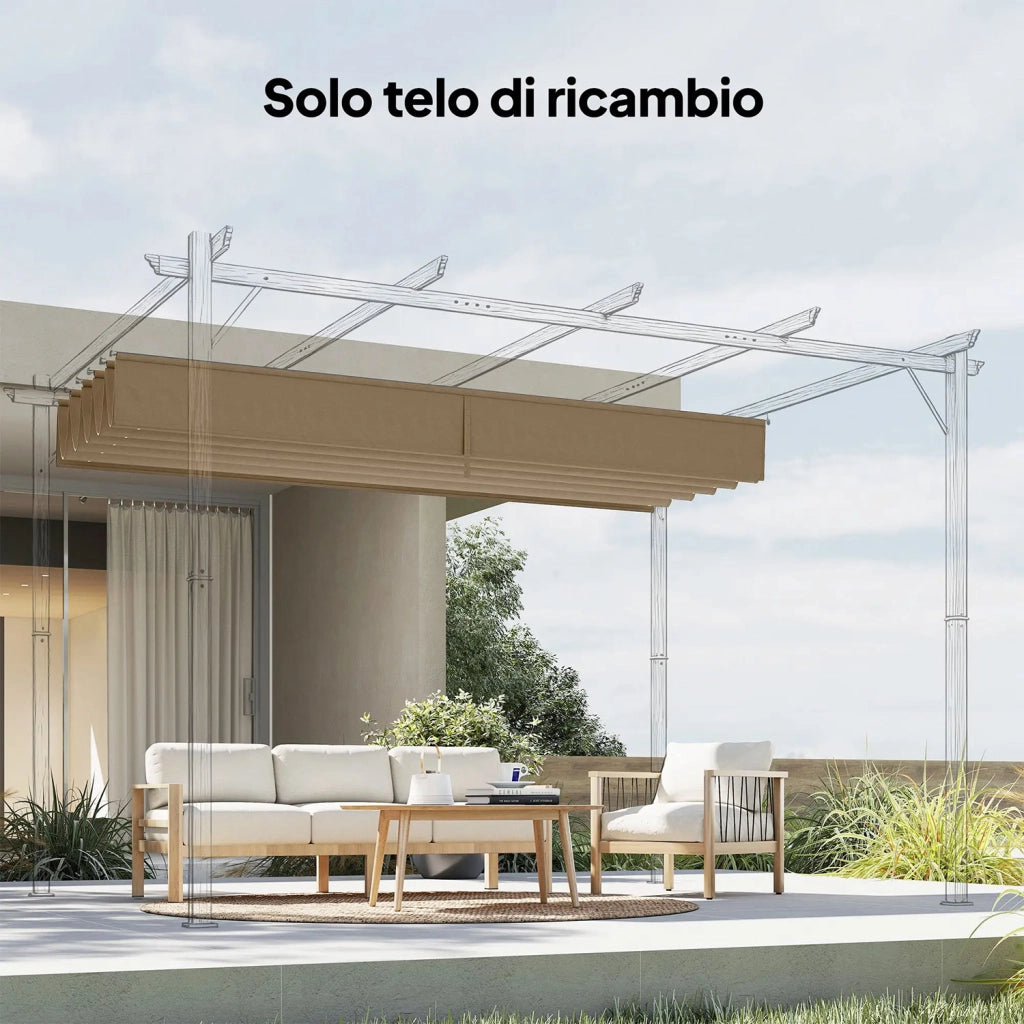 Telo per Pergola 250x255 cm con 10 Fori di Drenaggio in Poliestere Marrone Chiaro
