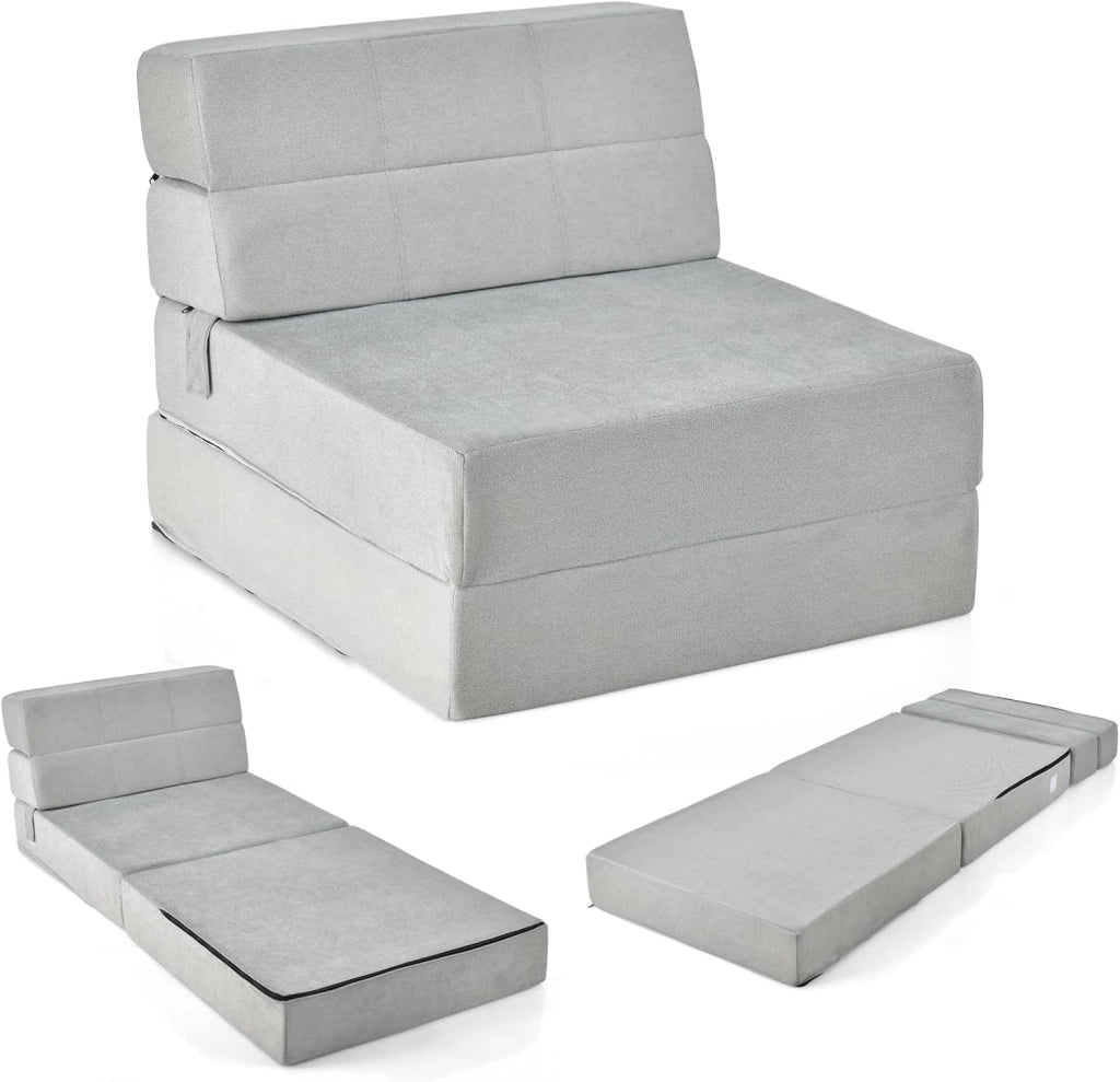 3 in 1 Divano Letto, Materasso da Pavimento 15 cm in Schiuma ad Alta Densità Traspirante, Letto Ospite Portatile per Soggiorno Camera (Grigio)