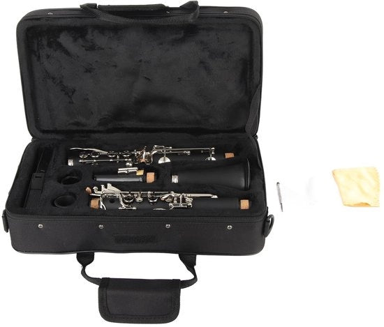 Set di Clarinetto Professionale - Formato Compatto - 17 Chiavi - Incluso Canna e Panno - Cassetta di Bocchino di Alta Qualità - Materiale Duraturo - Clarinetto a Bocchino Bloccato