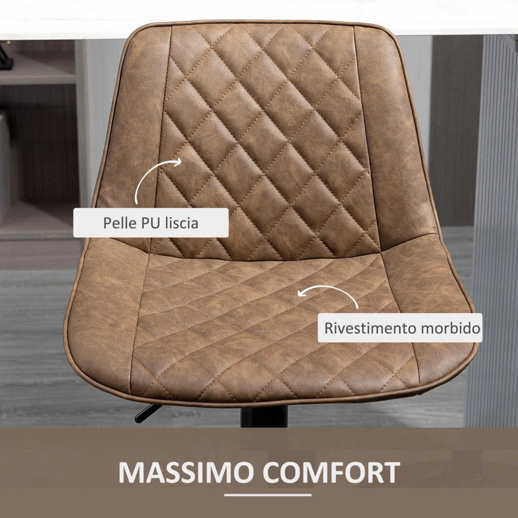 Set 2 Sgabelli da Bar Altezza Regolabile e Girevoli in Finta pelle PU Marrone Scuro