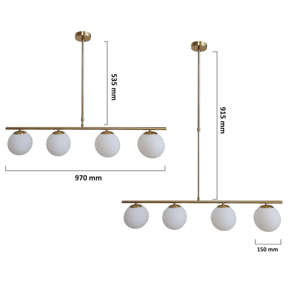 Trade Shop - Lampadario A Sospensione Oro Con 4 Sfere Bolle Bianche In Vetro Attacco G9 33917 -