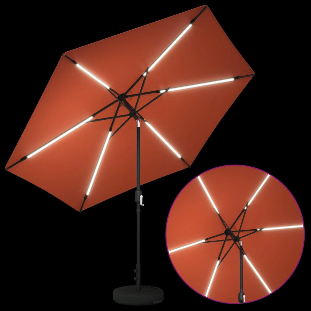 Ombrellone da giardino-Parasol da giardino con luci LED e base 300 x 300 cm Poliestere 645871