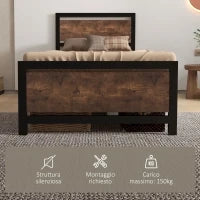 Struttura Letto Singolo in Legno e Acciaio con Doghe in Stile Industriale, 90x200cm