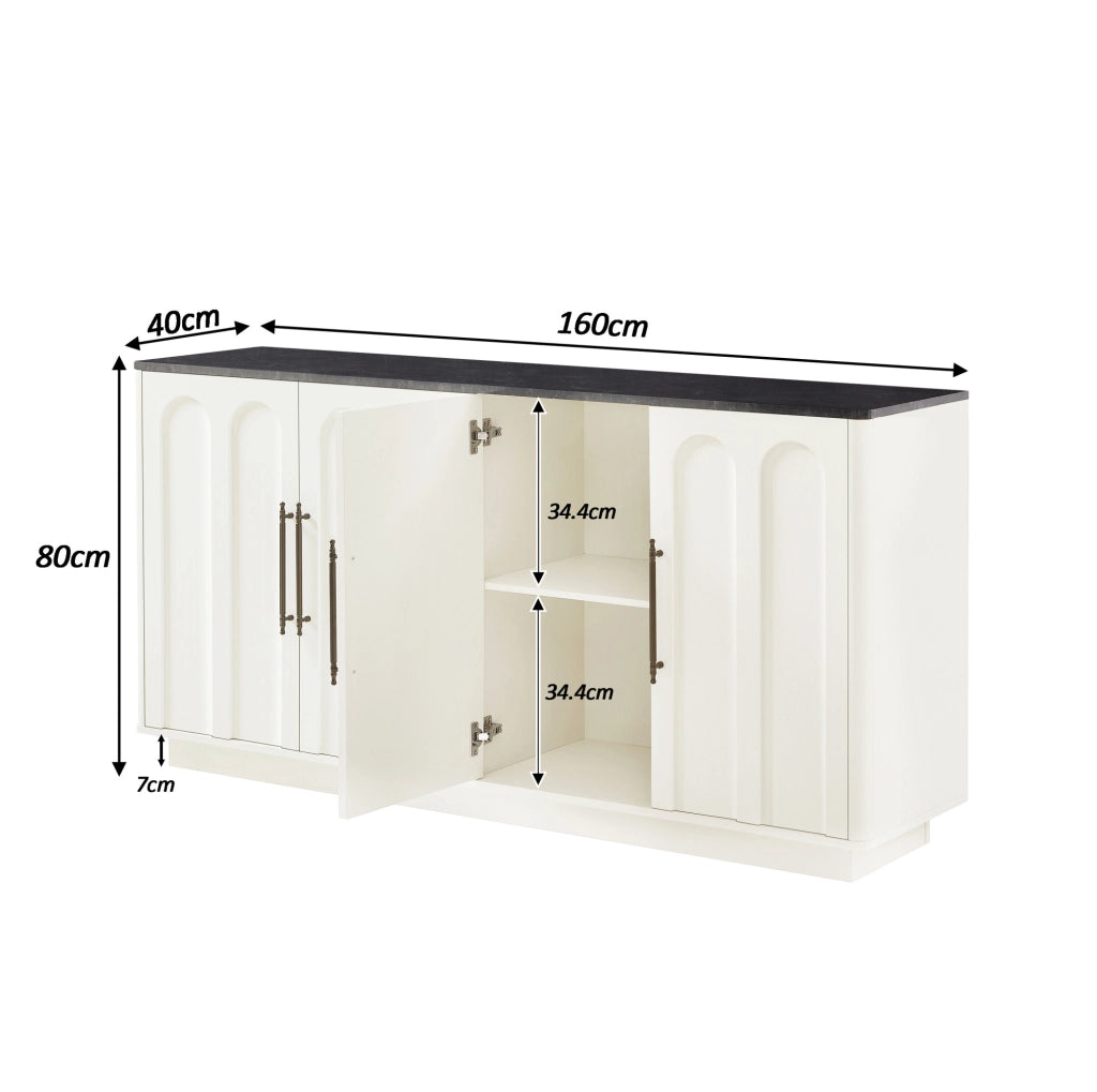 Sideboard 160x40x80 cm con chiusura soft-close e fissaggio a parete in MDF bianco e nero