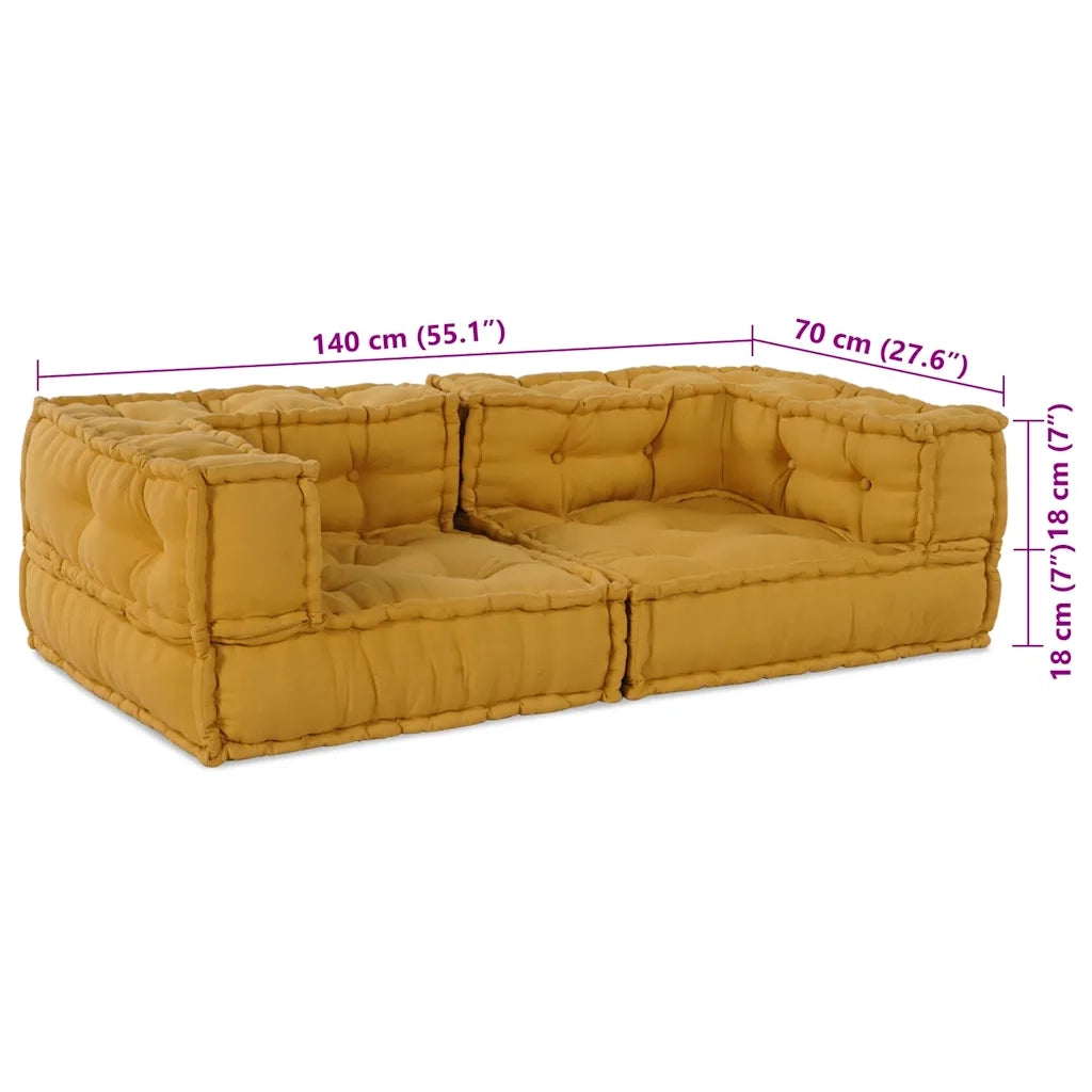 Divano Modulare a 2 Posti Giallo 140x70x36 in Tessuto 4019040