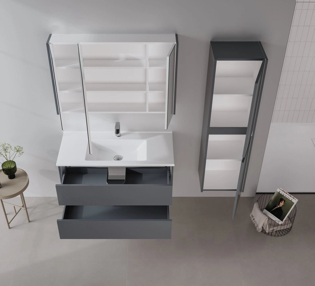 Mobile da bagno con specchio "Arno 100" - 100 x 16 x 66 cm - Grigio / Antracite