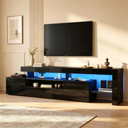 Mobile porta TV con LED, 3 ante e vani aperti, per soggiorno, in pannello truciolare, nero, 192 × 37 × 53 cm