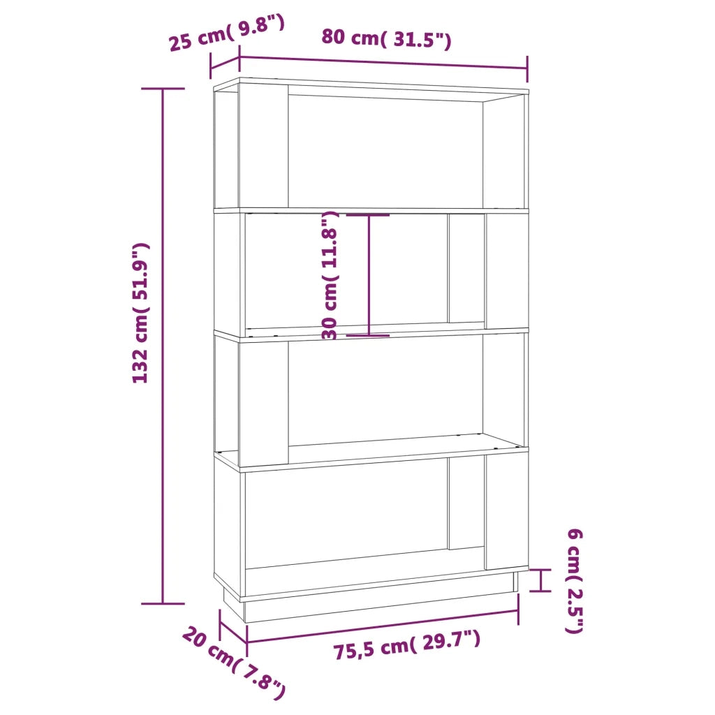 Libreria Divisorio-Scaffale per Libri-Mobile di Stoccaggio Bianco 80x25x132 cm Legno Massello di Pino 838231