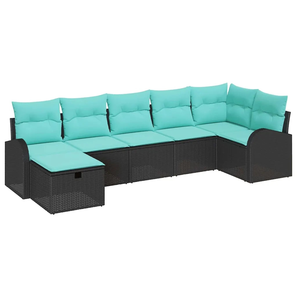 Set Divano da Giardino con cuscino 7 pcs Nero polyrattan 3360437