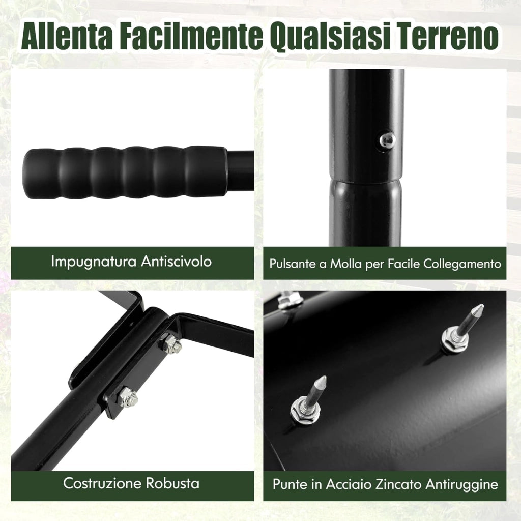 Arieggiatore Giardino 44/53 CM, Arieggiatore da Prato con Manico Rimovibile e Punte per Allentamento del Terreno, Arieggiatore Manuale per Prato, Giardino e Cortile (44 x 128 cm Nero)