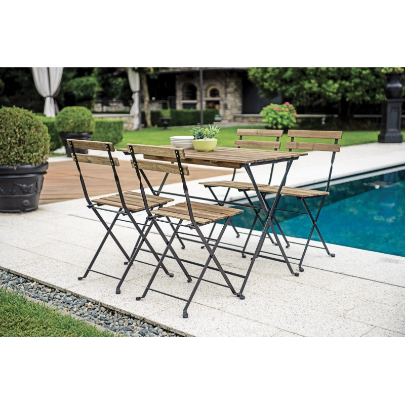 Set Bistrò In Ferro E Acacia Fsc Scura - 4 Sedie E Un Tavolo 100X54 Cm Moia