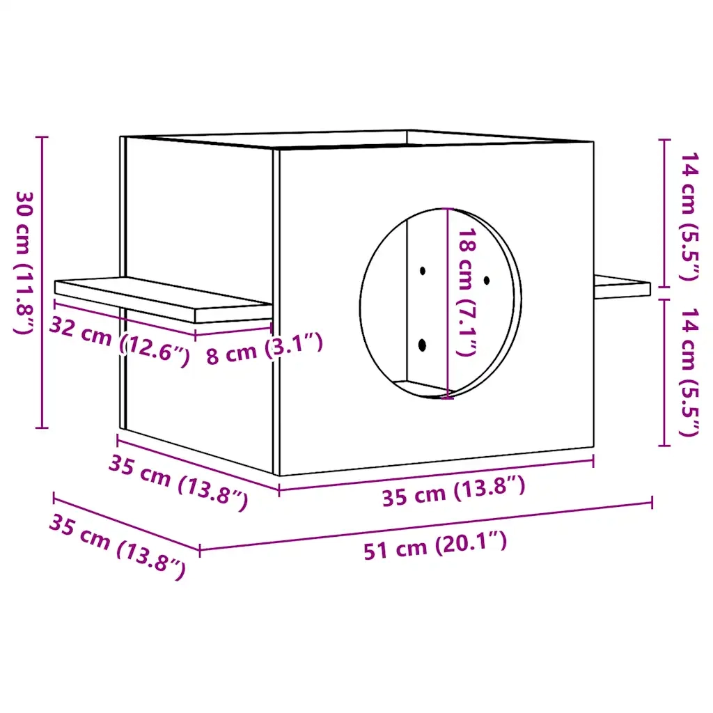 Cuccia per Gatti 51x35x30 cm in Legno Massello di Pino 859304