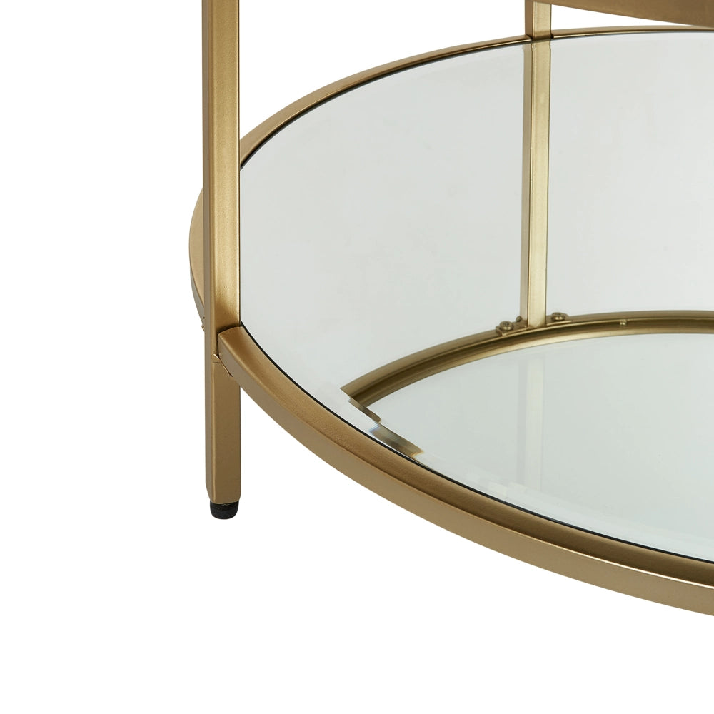 Tavolino rotondo piano in vetro temperato e metallo oro ø 70 cm