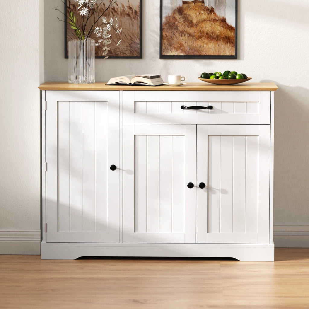 Credenza con 3 ante e 1 cassetto - per ingresso e soggiorno - in MDF - bianco naturale