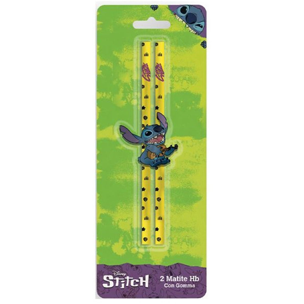 Trade Shop - Set 2 Pz Matite Con Gomma Forma Grafica Stitch Cancelleria Scuola Bambini 960719 -