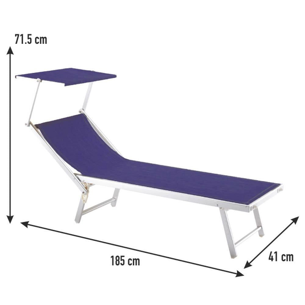 Lettino Prendisole Lido Alluminio con Parasole Piscina Mare Giardino Blu Melange