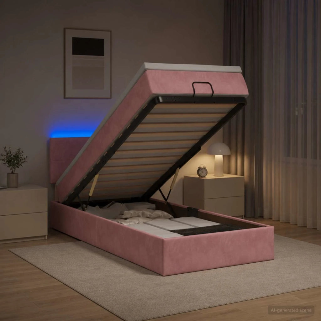 Letto Ottomano con Materasso e LED Rosa 80 x 200 cm Velluto 3457106
