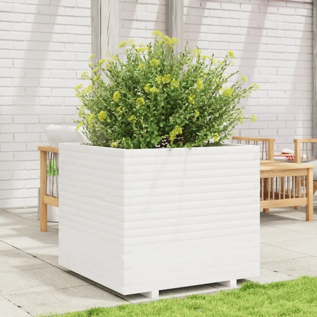 Fioriera | Cassetta per fiori | Vaso da Giardino Bianca 80x80x72 cm Legno Massello di Pino