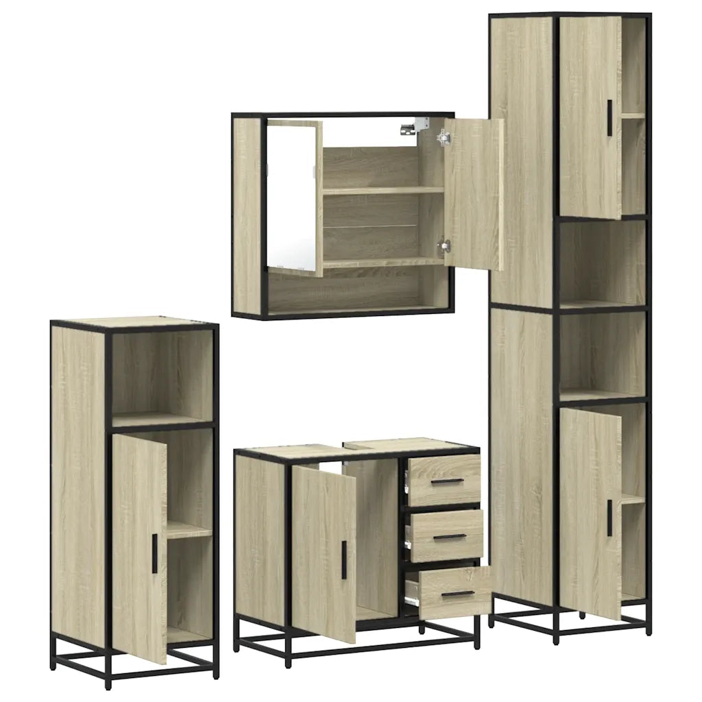 Set Mobili da Bagno 4 pz Rovere Sonoma in Legno Multistrato