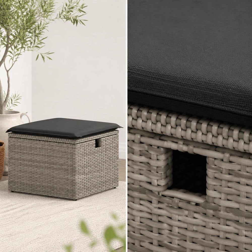 Garden Stool With Cushion, Grey, 55x55x37 Cm, Poly Rattan