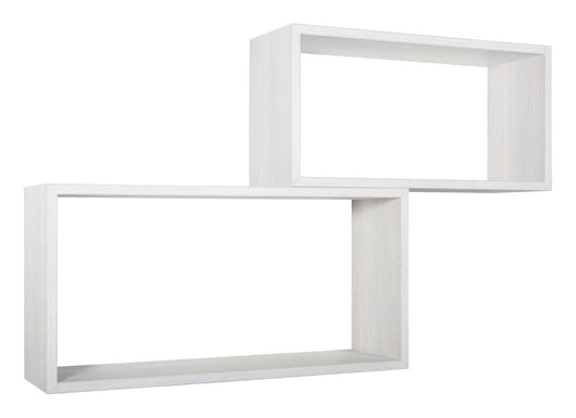 Set 2 Mensole Cubo da Parete Rettangolare in Fibra di Legno Bislungo Rovere Sbiancato