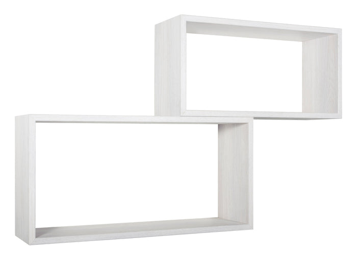 Set 2 Mensole Cubo da Parete Rettangolare in Fibra di Legno Bislungo Rovere Sbiancato