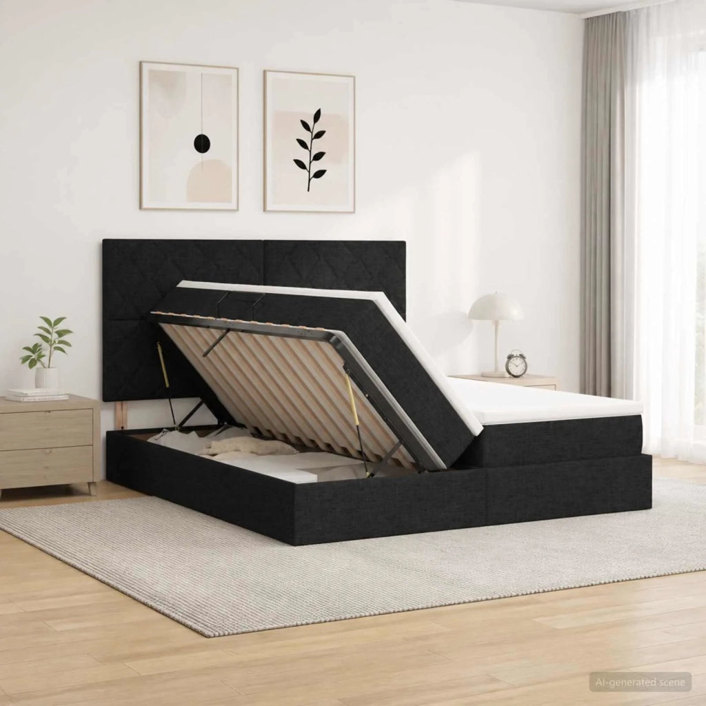 Letto con Contenitore con testiera Nero 200 x 200 cm Tessuto 3459809