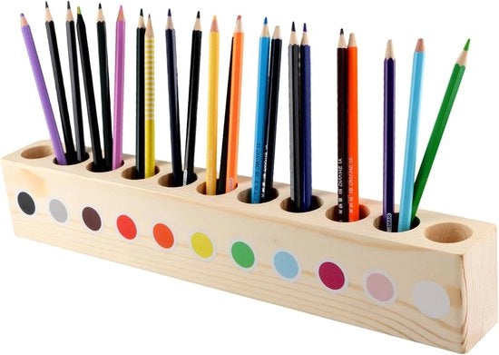Pennareccia in Legno per Ufficio - 41 x 5 x 7 cm - 11 Cassettoni - Scuola e Ufficio - Bambini - Pastelli Colorati
