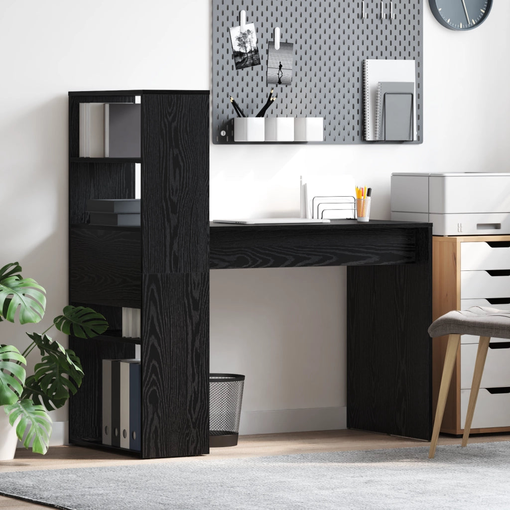Scrivania con Stoccaggio Rovere Nero 113x54x120 cm Legno Ingegnerizzato