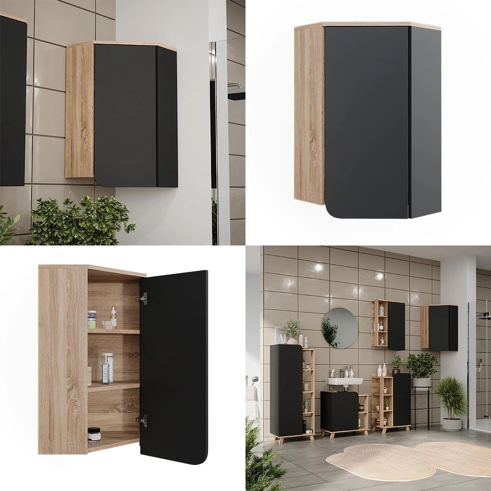 Mobiletto da bagno Karen, Antracite, 50 x 75 cm con porta e vani aperti