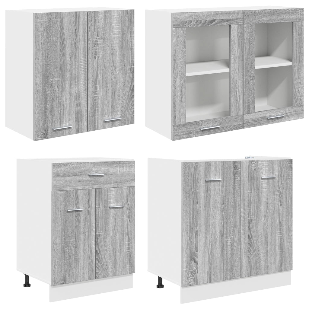 Set di Armadi da Cucina 4 Pezzi Grigio Sonoma Legno ingegnerizzato