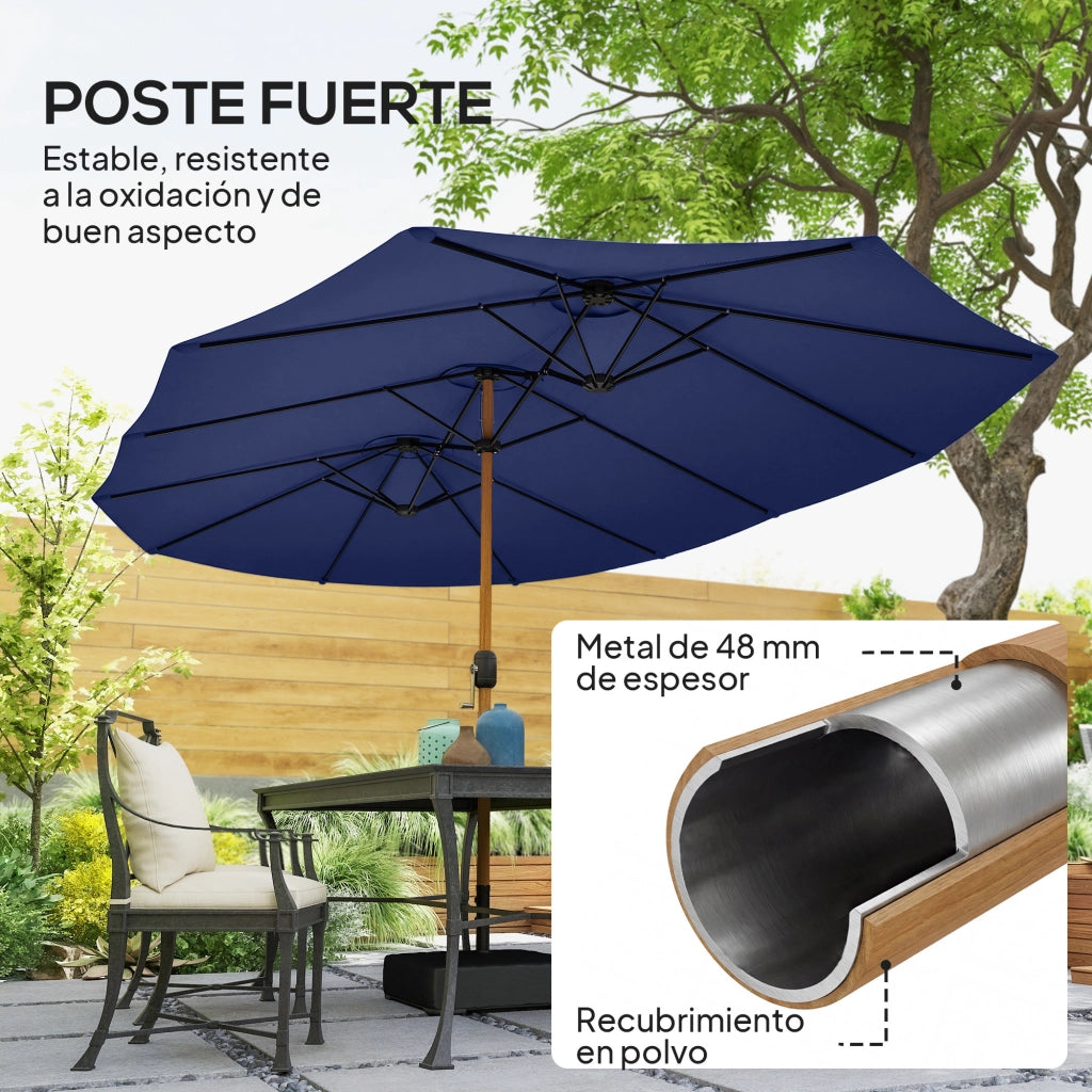 Ombrellone da Giardino Doppio 4,7x2,8 m con Base ¨C zephmum ¨C Blu Scuro Impermeabile UV
