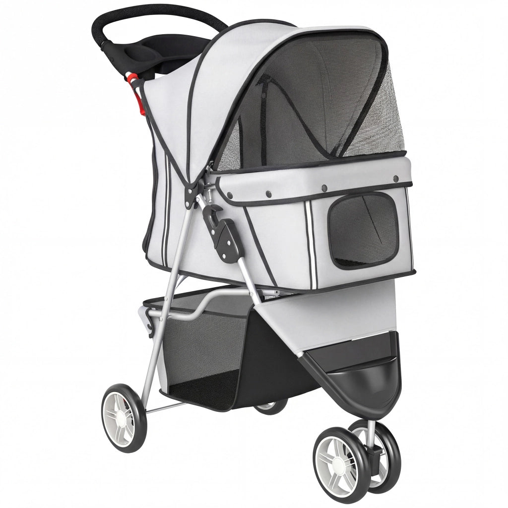 Passeggino per Cani 77x44x102 cm Pieghevole con Portabicchieri e Cestino Grigio