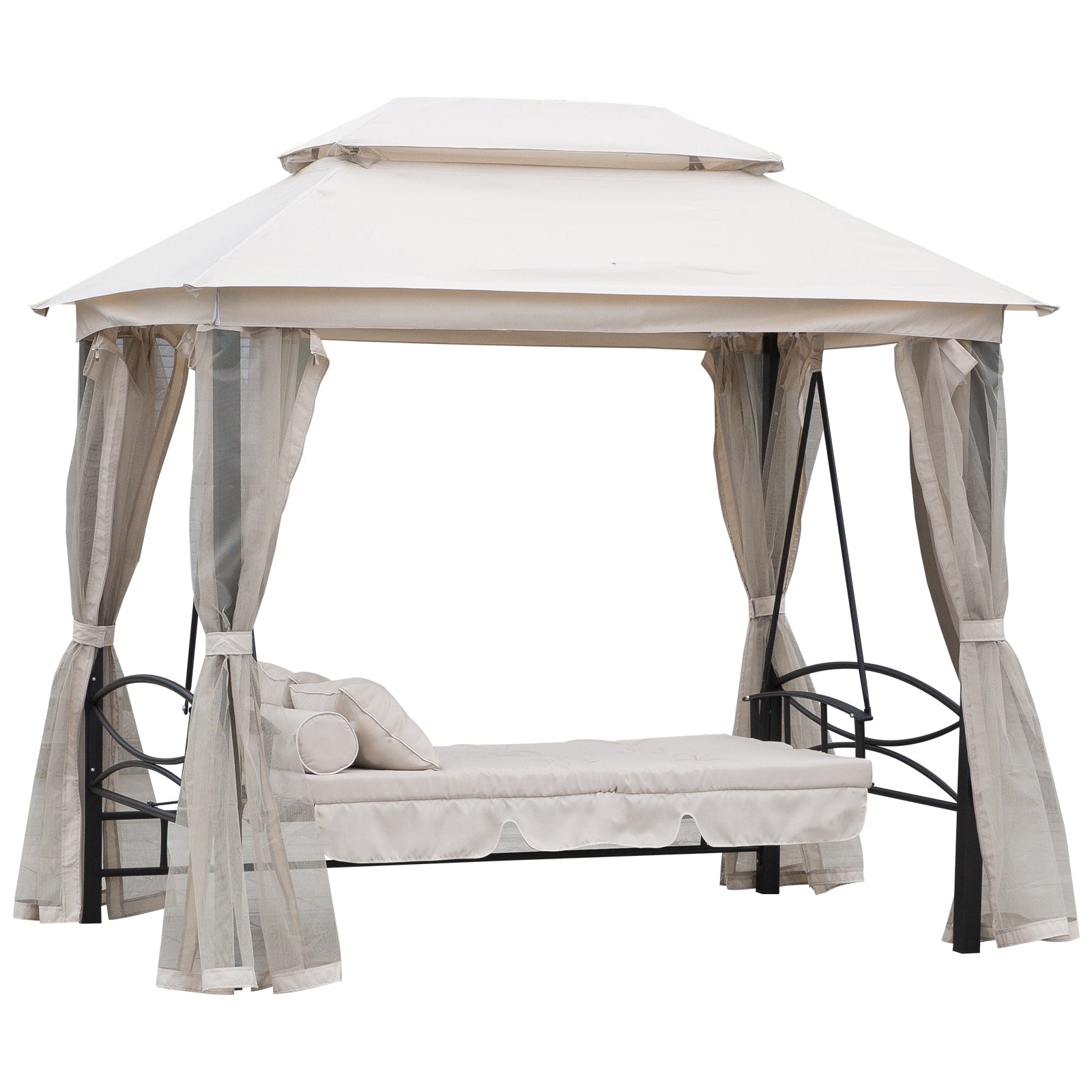 Dondolo a 3 Posti Gazebo Divano Letto con Zanzariera Beige