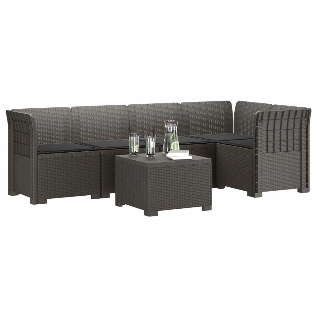 Divano da Giardino 5 Posti con Cuscini Stile Rattan PP 3444083