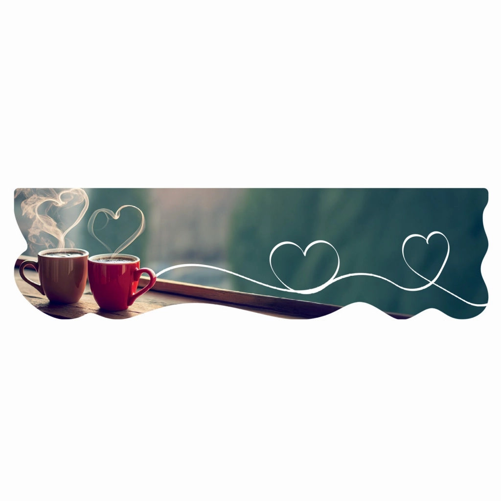 Tappeto Cucina Gomma Pvc Moderno Sagomato Antimacchia Stampa Digitale HD Caffè Cuori 50x180 cm