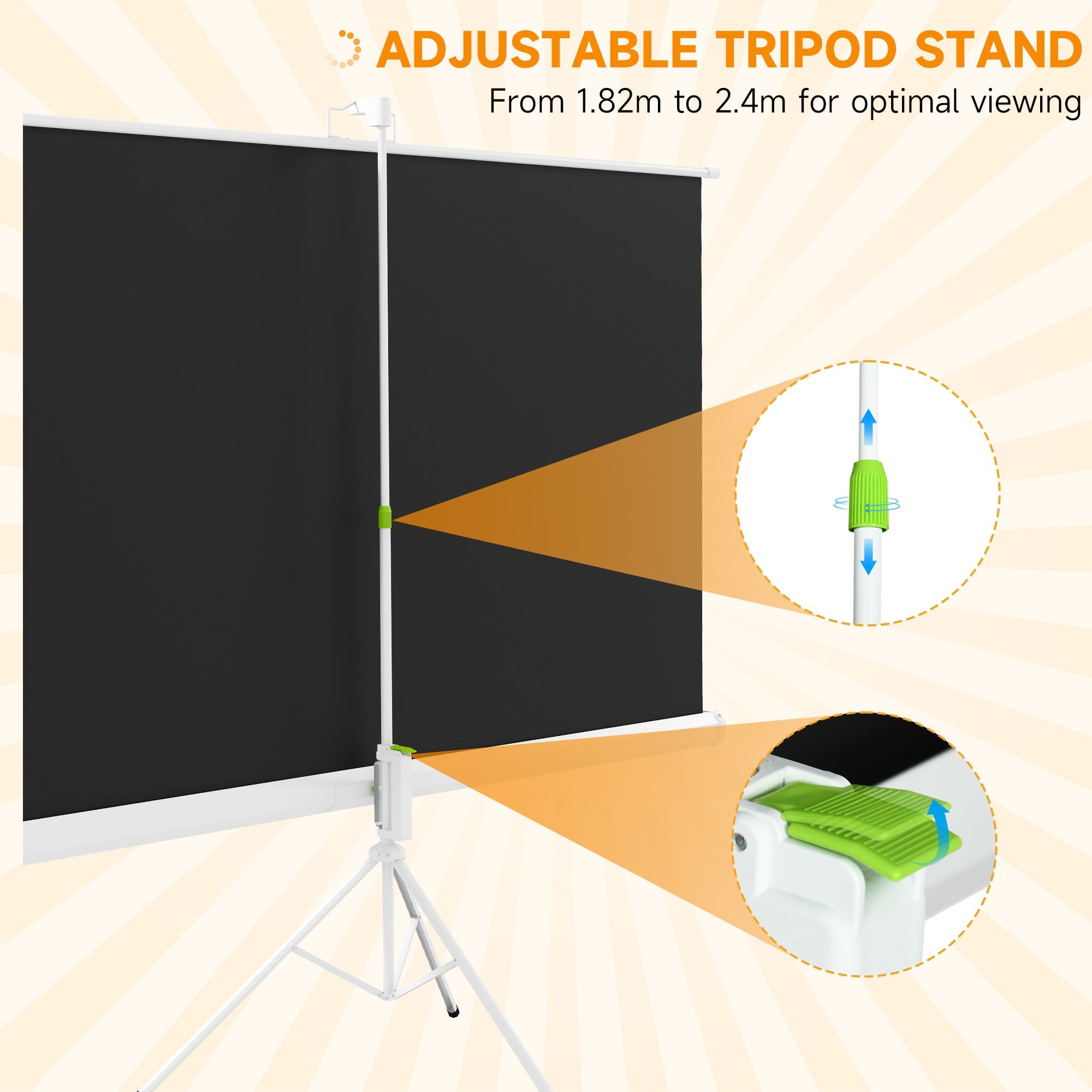 Telo Proiettore 84” 16:9 con Treppiede 200x8x118 cm in Plastica e Metallo Bianco