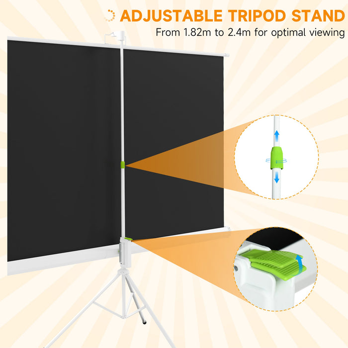 Telo Proiettore 84” 16:9 con Treppiede 200x8x118 cm in Plastica e Metallo Bianco