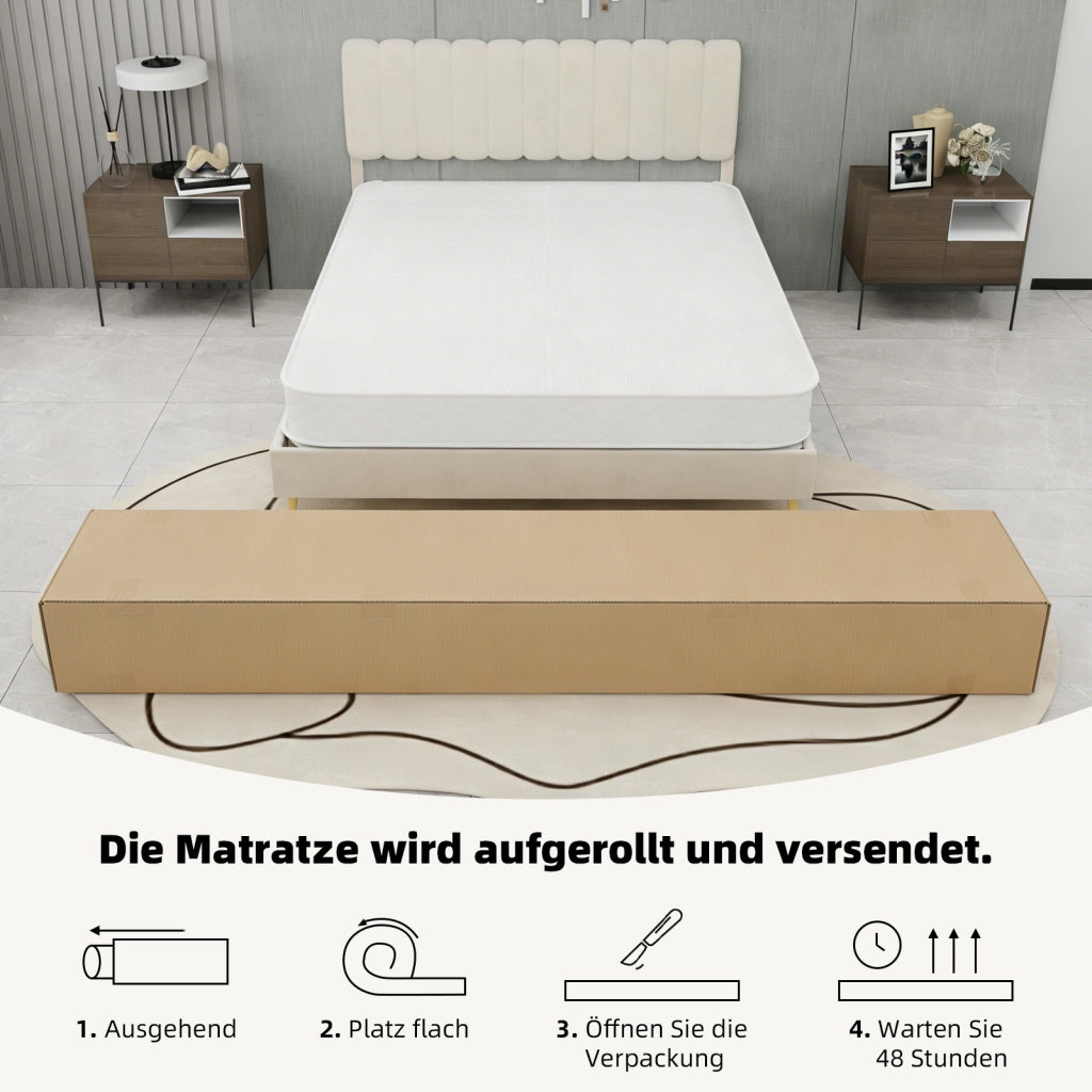 Materasso 140 × 200 cm con molle insacchettate e memory foam traspirante, supporto bilanciato, bianco