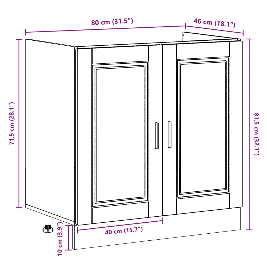 Mobiletto per lavello "Porto" con lavello Grigio cemento 80x46x84,5 cm Legno ingegnerizzato