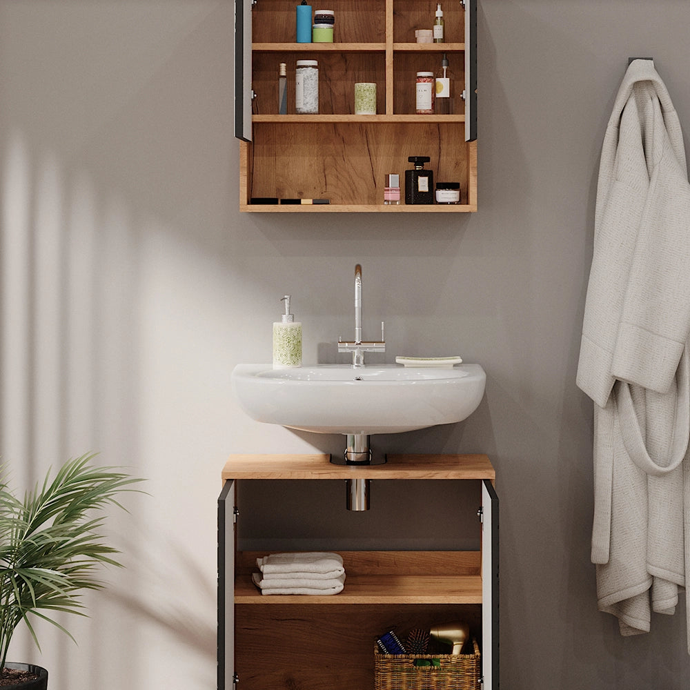 Vicco Set mobili bagno Antracite con struttura a nido d'ape 2 parti, base 60 cm