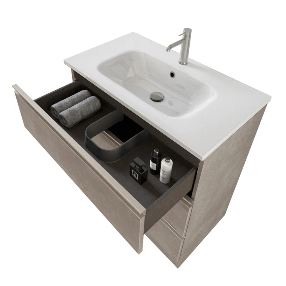 Mobile bagno con specchiera 80 cm grigio cemento con cassetti e lavabo incluso Master