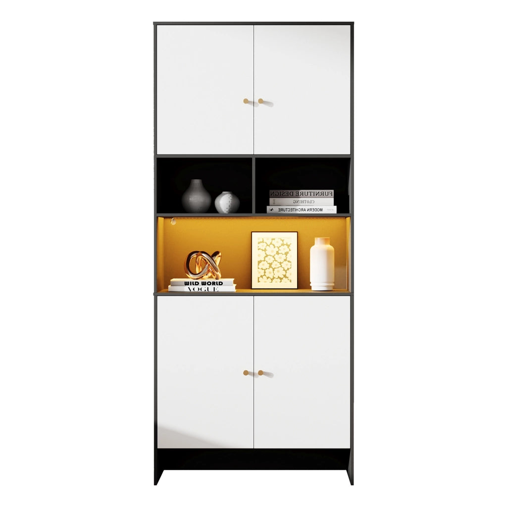 Armadio multiuso - Zephmum- 80 x 40 x 185 cm- Nero e bianco- 4 porte 3 ripiani aperti
