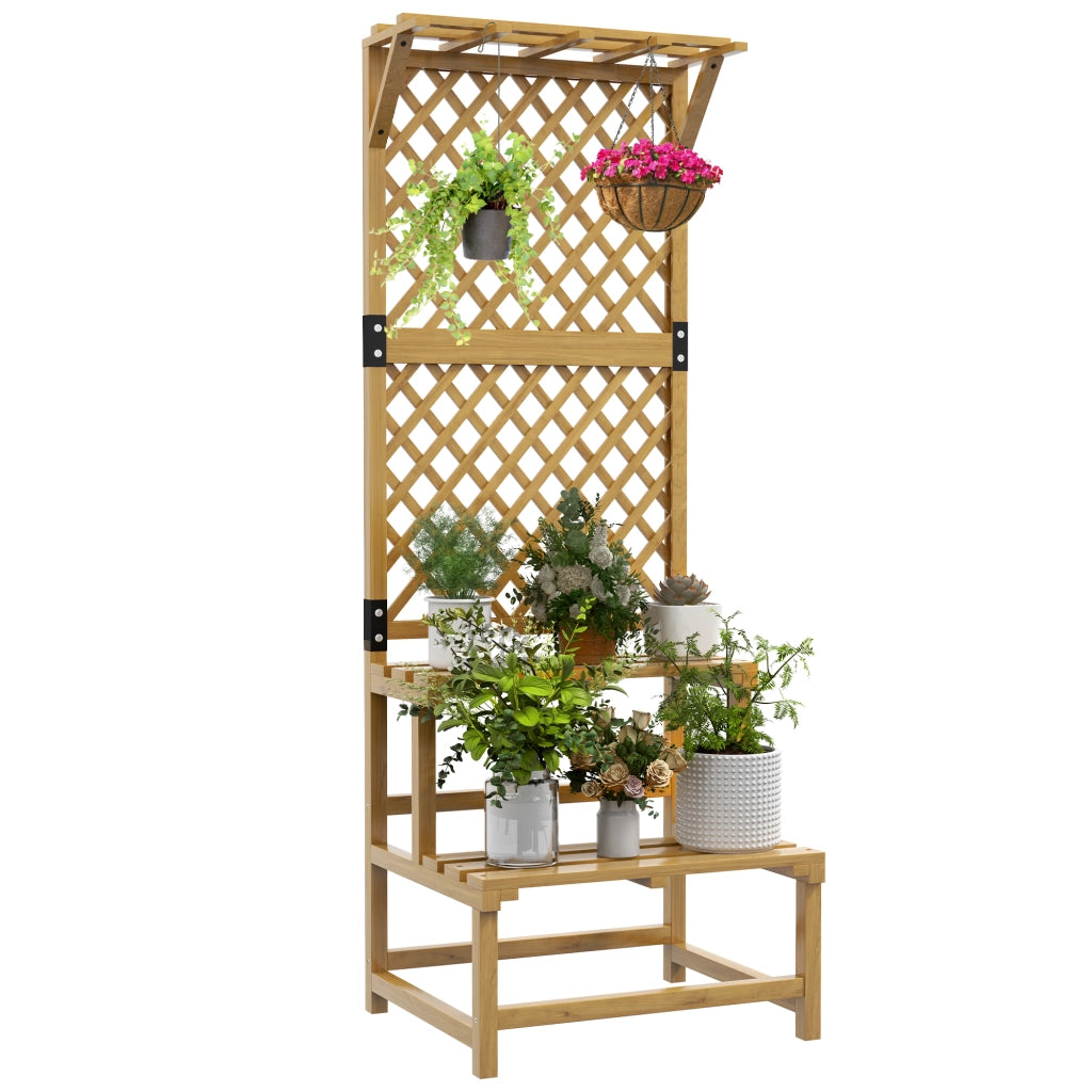Fioriera con Grigliato a 2 Livelli ¨C zephmum ¨C Legno di Abete, 60x50x166 cm