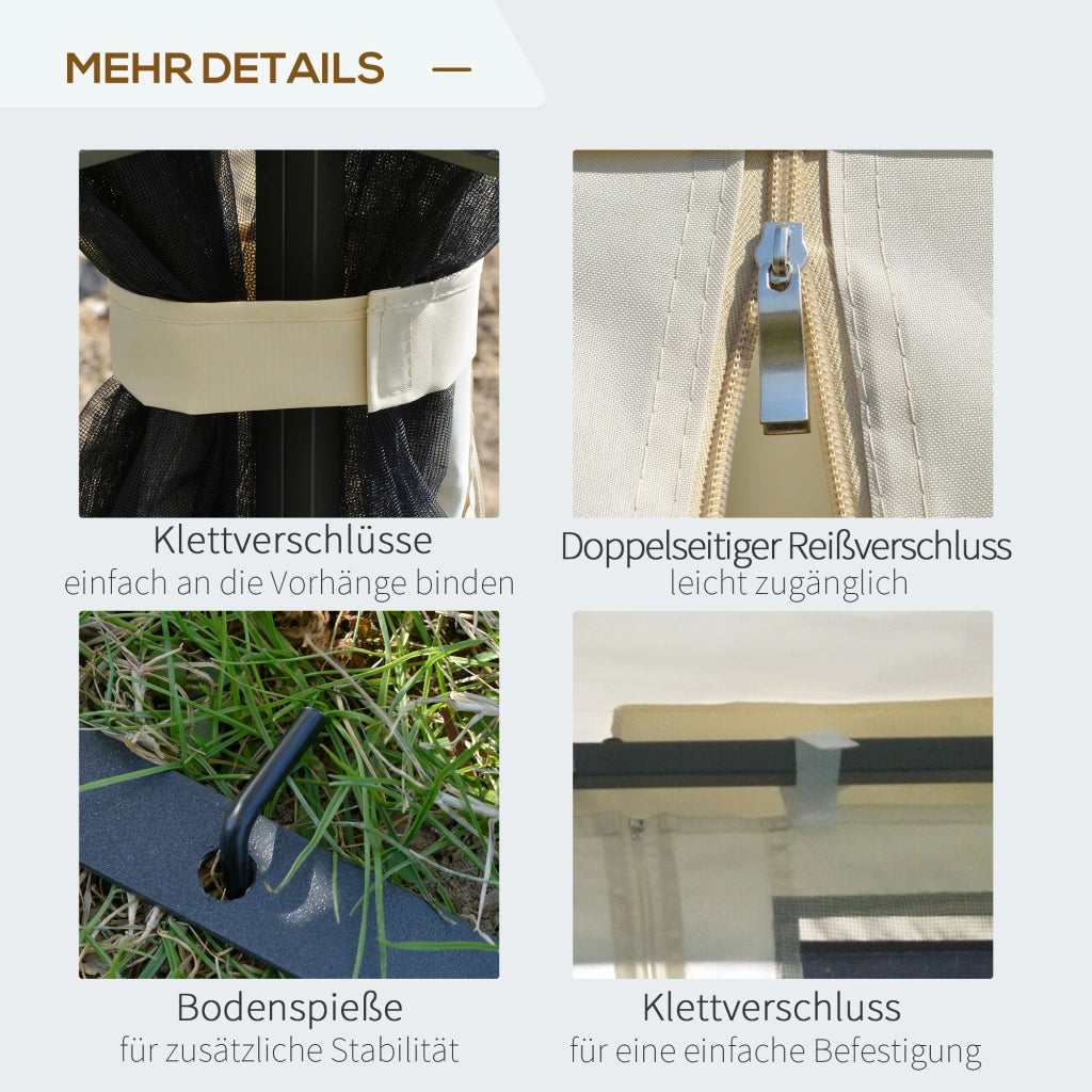 Gazebo da giardino con tetto doppio e 4 pareti laterali ¨C Xylo ¨C metallo e poliestere beige 2,99x2,99x2,74m