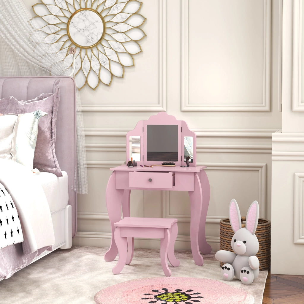 Tavolino trucco per bambine con specchio e sgabello ¨C Xylo ¨C Rosa con cassetto 3-6 anni
