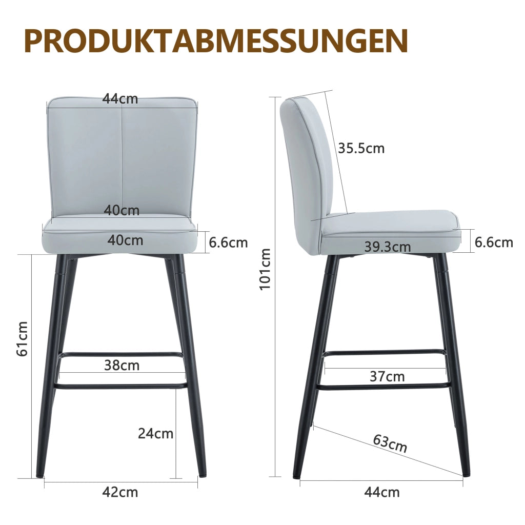 Sgabello da bar con schienale ergonomico in pu e metallo con poggiapiedi nero grigio chiaro 101 cm