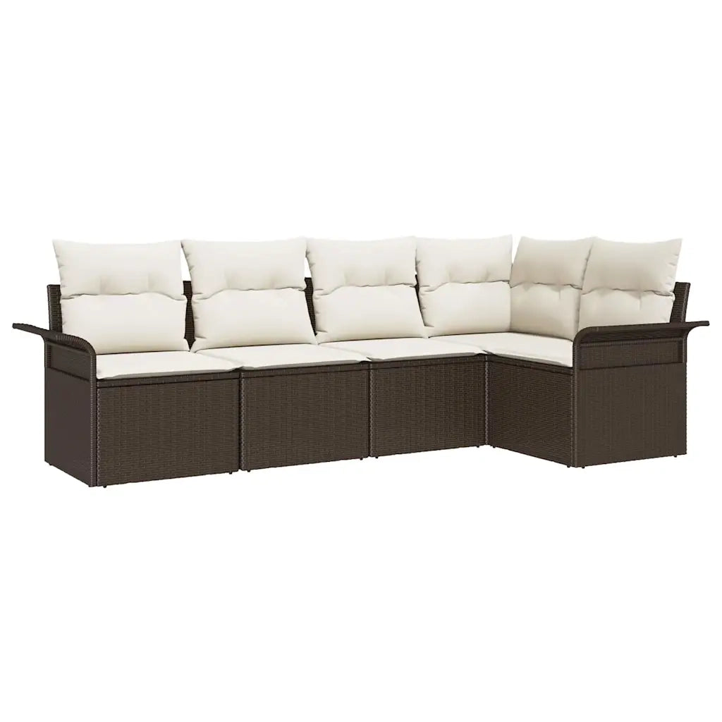 Set Divano da Giardino con cuscino 5 pz | Set Salotto da Giardino Marrone polyrattan