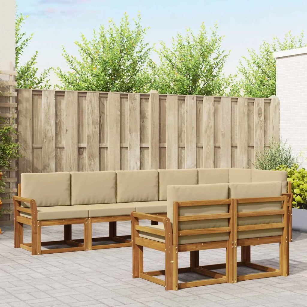 Set di divani da esterno con cuscino 8 pcs Naturale e Beige