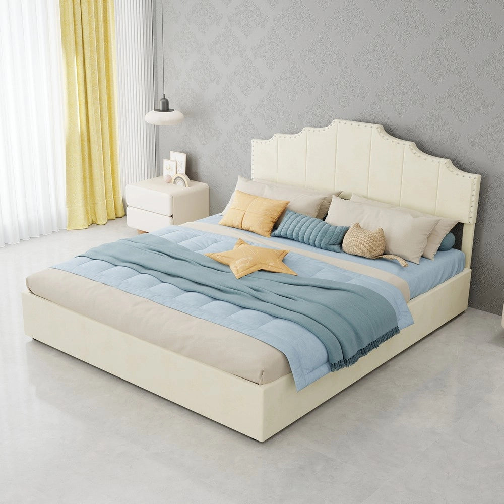 Letto Contenitore Imbottito con Materasso ¨C MINIMAL ¨C Velluto Beige 160x200